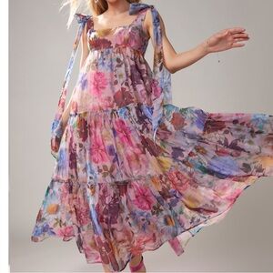 Francesca’s Julia Tiered Floral Maxi Dress with Tie Straps
